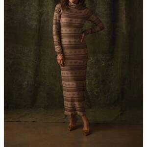 NEW THE NORMAL BRAND reverse fair isle maxi dress in beige